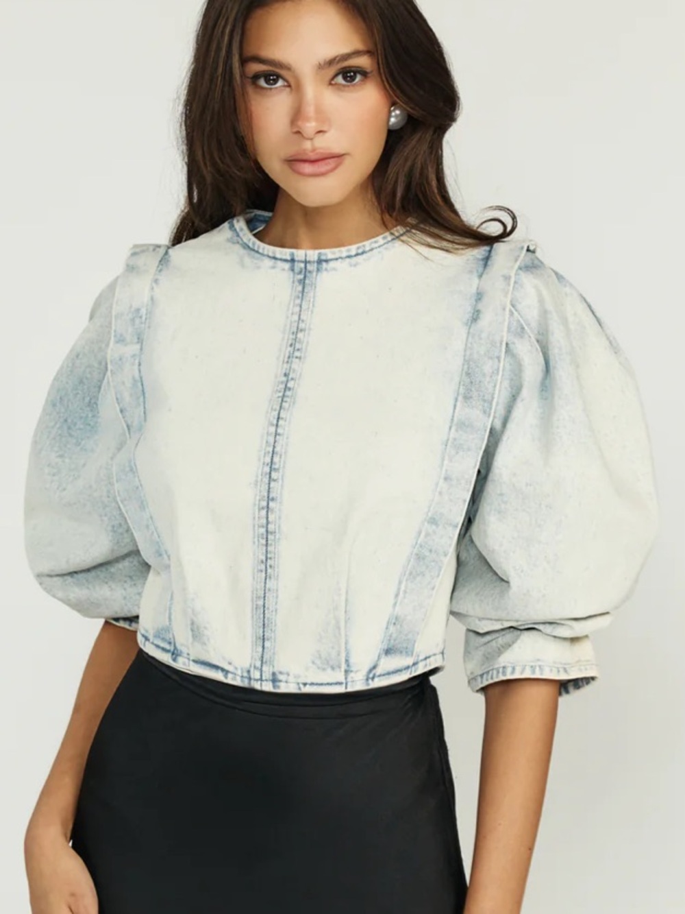 Ellie Makir Puff Sleeve Size Large Blue Denim